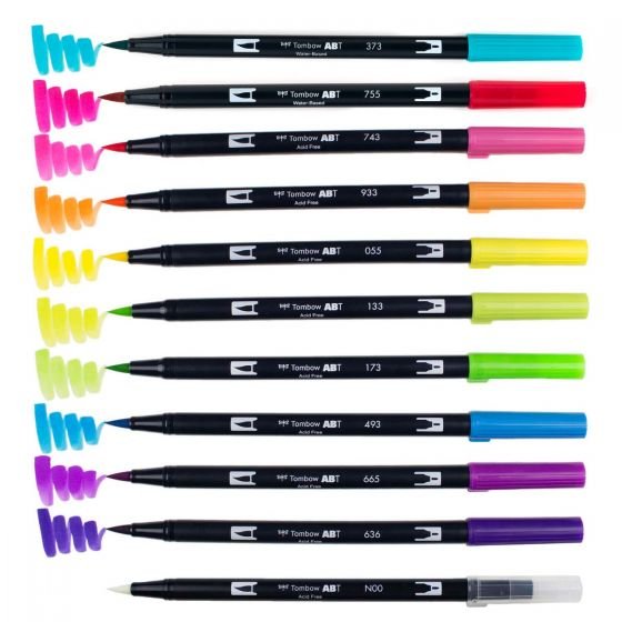 Dual Brush Pen Art Markers, Bright, 10-Pack + Free Dual Brush Pen
