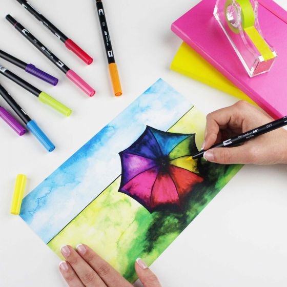Dual Brush Pen Art Markers, Bright, 10-Pack + Free Dual Brush Pen