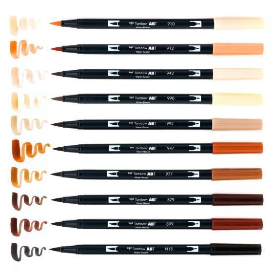 Dual Brush Pen Art Markers, Portrait, 10-Pack + Free Fudenosuke Brush Pen