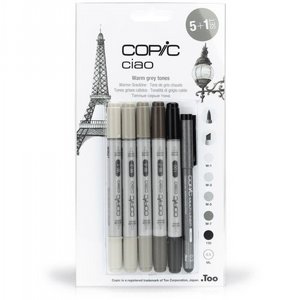 סט 5 טושים + ליינר קופיק בגווני אפור- Copic Ciao סט 5 טושים + ליינר קופיק בגווני אפור- Copic Ciao