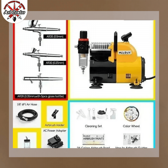 Airbrush Kit with Compressor, 24 Colors